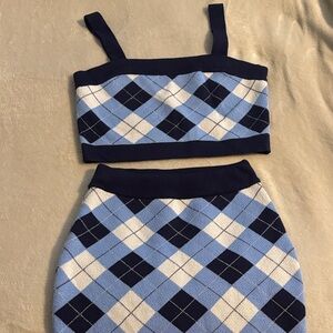 Blue Crop Top and Skirt Set